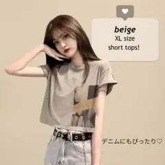 Tシャツ レディース ショート丈 クロップド丈 プリントトップス 韓国 XL