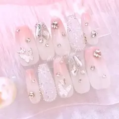 No.53現品♡量産型ワンホン韓国ピクシーバタフライビジューネイルチップ