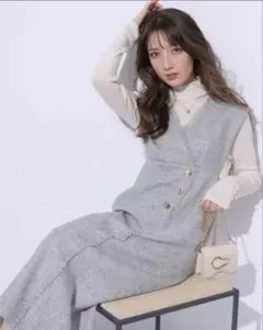 アプワイザーリッシェのラップツイードジャンスカ　ライトグレーＭ