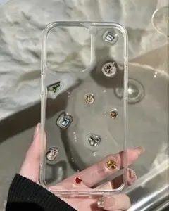 カラフルストーン付き透明iPhone 12 ケース　クリア　ラメ　カバー