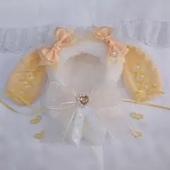 ぬい服 着ぐるみ たれ耳うさぎ ツインリボン 白×イエロー 15～16㎝