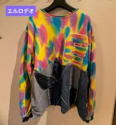 【エルロデオ】タイダイ パッチワーク トレーナー　デニム　カラフル　お尻隠れる