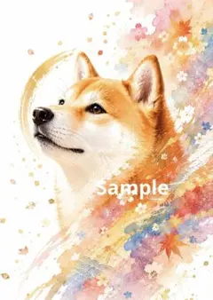 柴犬 和風 水彩画風 デジタルアート イラスト ポストカード