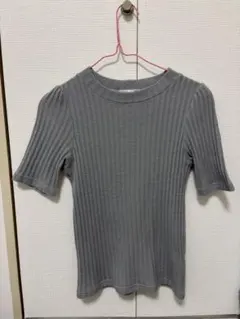 リブ編み 半袖トップス グレー