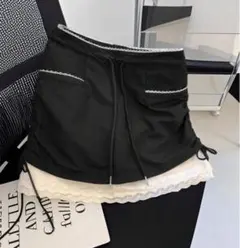 スカート　レイヤード　黒　レース　shein 古着　grl