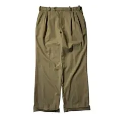 90s 00s ビンテージスラックス ワイドシルエット ベージュ　裾ダブル 古着