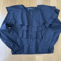 ZARA フリル付き長袖シャツ 黒