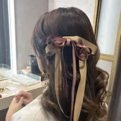 ブラウン　ベロア　リボン