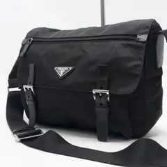PRADA メッセンジャーバッグ 三角ロゴ テスートナイロン レザー ブラック