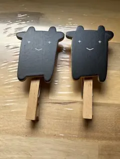 흑곰 모양의 나무 클립 2개 세트