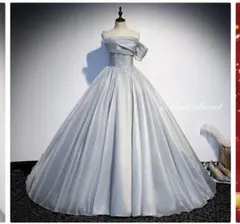 オフショルダー ライトグレー カラードレス