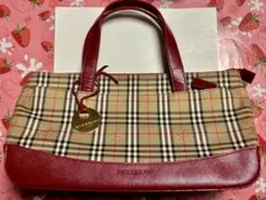 Burberry チェック柄 ハンドバッグ 赤