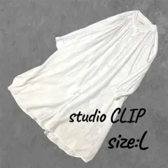 【studio CLIP】8分袖　ノーカラーシャツワンピース　ホワイト