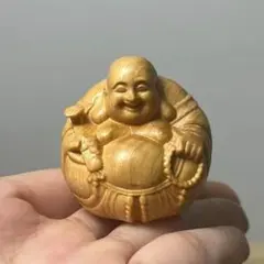木彫り 布袋様 置物 縁起物 手のひらサイズ 木彫り ミニ七福神 金運