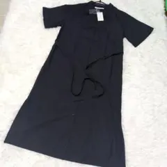 新品タグ付き】ルカ 麻100% リネン ロングワンピース 黒 スキッパー