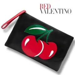 【極美品】レッドヴァレンティノ★本革★チェリー★クラッチバッグ ポーチ 黒