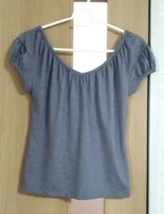 グレー Vネック パフスリーブ Tシャツ　杢　M