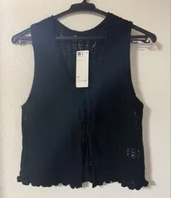 【上下セット】GU 新品未使用　レース編みブラックジレベスト　スカート　Mサイズ