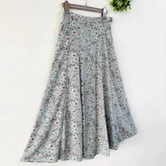 ★春映え★フラワープリント★フレアロングスカート　M 水色　お花見