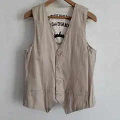 ベージュ ボタン付き Vネック ベスト ジレ