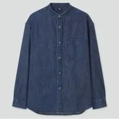 極美品　UNIQLOユニクロ　デニムオーバーサイズスタンドカラーシャツ　L　長袖