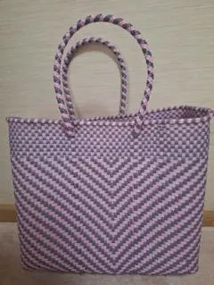 最終値下げメルカドバッグ ピンクと紫のストライプ