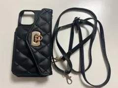 ブラック キルティング スマホケース