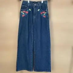 SPRAY PREMIUM 花柄刺繍　デニム　ワイドパンツ