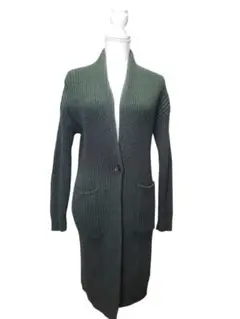 ダークグリーン リブ編みカーディガン