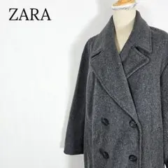 【上品】ZARA ダブルブレストロングコート メルトンコート グレー ゆったりM
