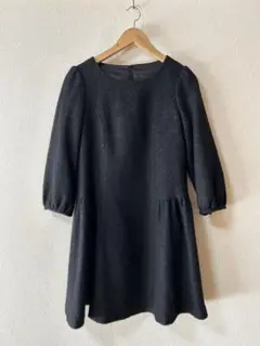 【美品】Riche 七分袖ラメ入りモヘアワンピース　チュニック　黒　40
