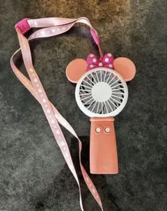美品　ミニーマウス ハンディファン ネックストラップ付き