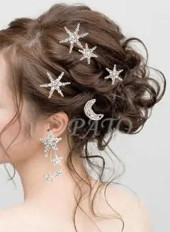 スター ビジュー ピアス＆ムーン スター ヘアピン 4本★星 ブライダル 結婚式