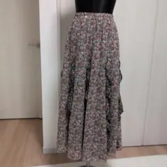 【美品】Meridian メリディアン花柄フリルロングスカート ブルー