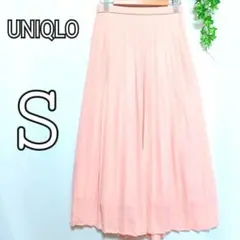 ユニクロ/スカート/ピンク/ロング/無地/裏地付/後ろゴム/プリーツ/カジュアル