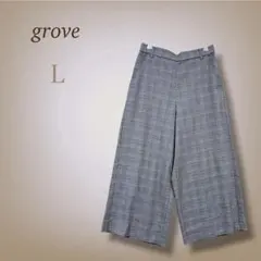 グローブ ワイドパンツ チェック柄 ガウチョ ウエストゴム きれいめ L