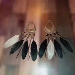 インディアンジュエリー フェザービーズチェーンピアス