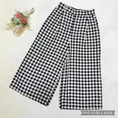 a.v.v ギンガムチェック ワイドパンツ 春夏 ブラック ホワイト 体型カバー