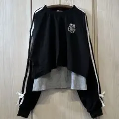 新品　メゾピアノ　サイドライン&リボン長袖Tシャツ　タンクトップ　黒　160cm