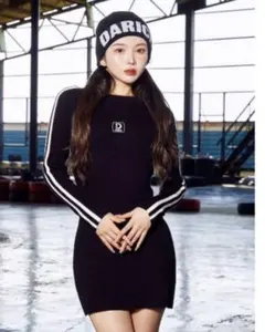 ダブルラインニットミニワンピース BLK ブラック フリー FREE ダーリッチ