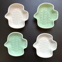 【新品】豆皿 小皿 取り皿 醤油皿 食器 陶器 小鳥 グリーン 白 4枚セット