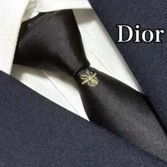 美品　ディオールオム　ネクタイ　ナロー　無地　ワンポイント　金のビー　ブラック