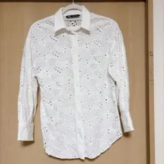 ZARA ホワイト カットワーク　総刺繍　シャツ 長袖　322のサムネイル