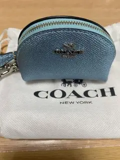 COACH コーチ キスロック がま口コインケース ライトブルー 美品