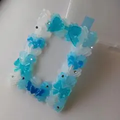 ホイップデコハンドメイド B8カードケース 水色×クリア 宝石 リボン