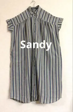 【Sandy】 ストライプ柄 半袖シャツワンピース フリーのサムネイル