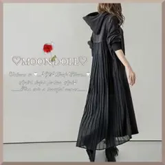 【～3L4L相当】バックプリーツ切替パーカーロングワンピース*黒