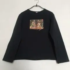 犬プリント 長袖 トップス カットソー 黒 L