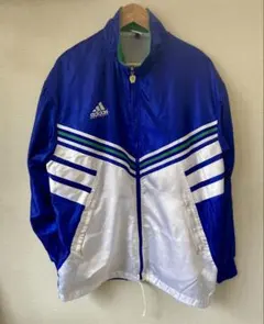80s デサント adidas ウインドブレーカー セットアップ 白 孔雀青