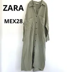 ZARA オリーブグリーン ロングシャツ ワンピース 長袖 襟付 MEX28